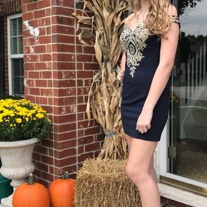 Navy Beaded Bodice Homecoming dress size L/XL